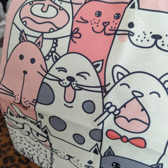 Cartoon Kitty Theme Design Cats Pattern Linen Zippered Pillowcase - Picture 3 of 8